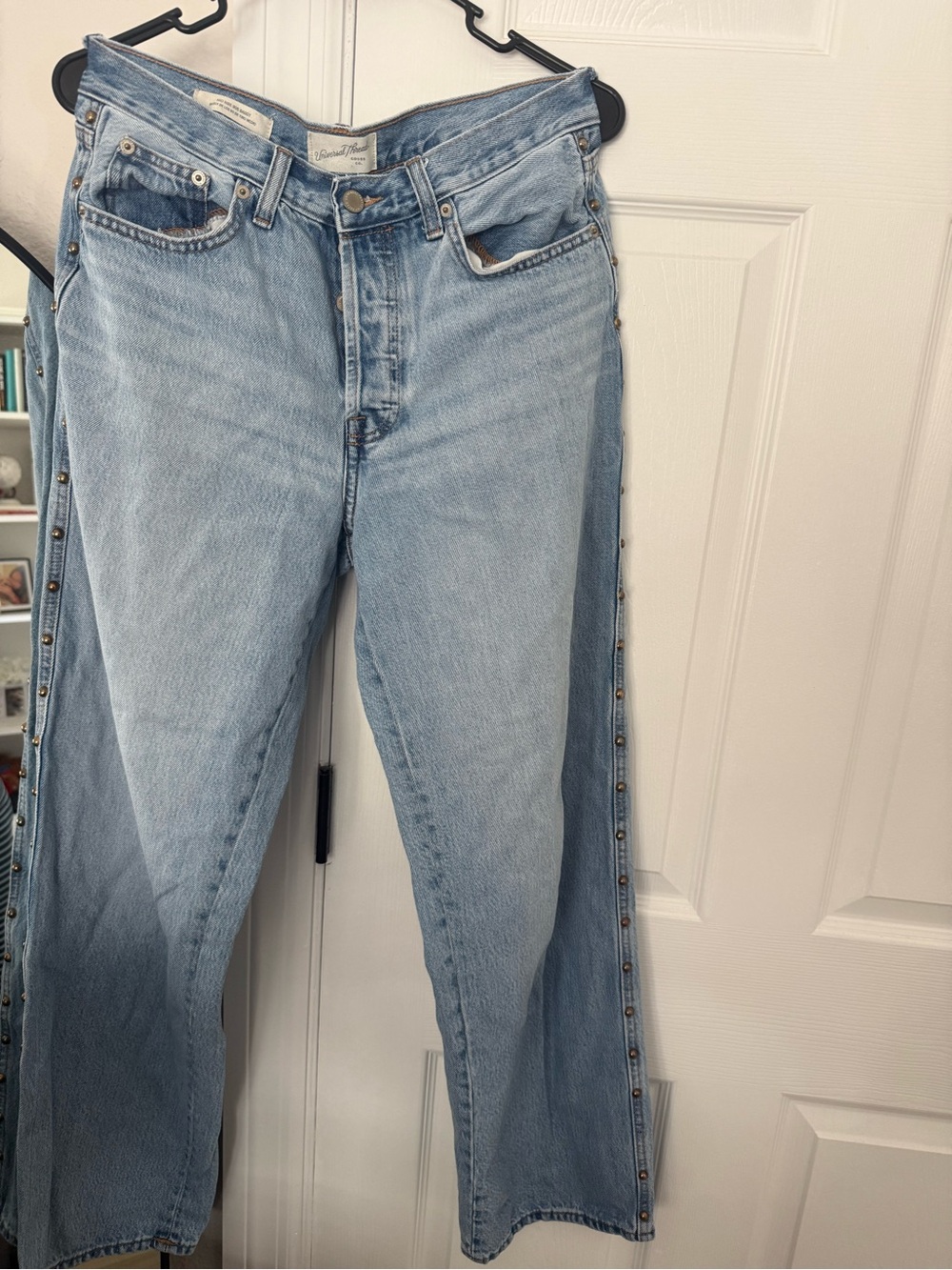 90s Baggy jeans - Light Wash Women’s Jeans with Side Stud Detail - Light Blue